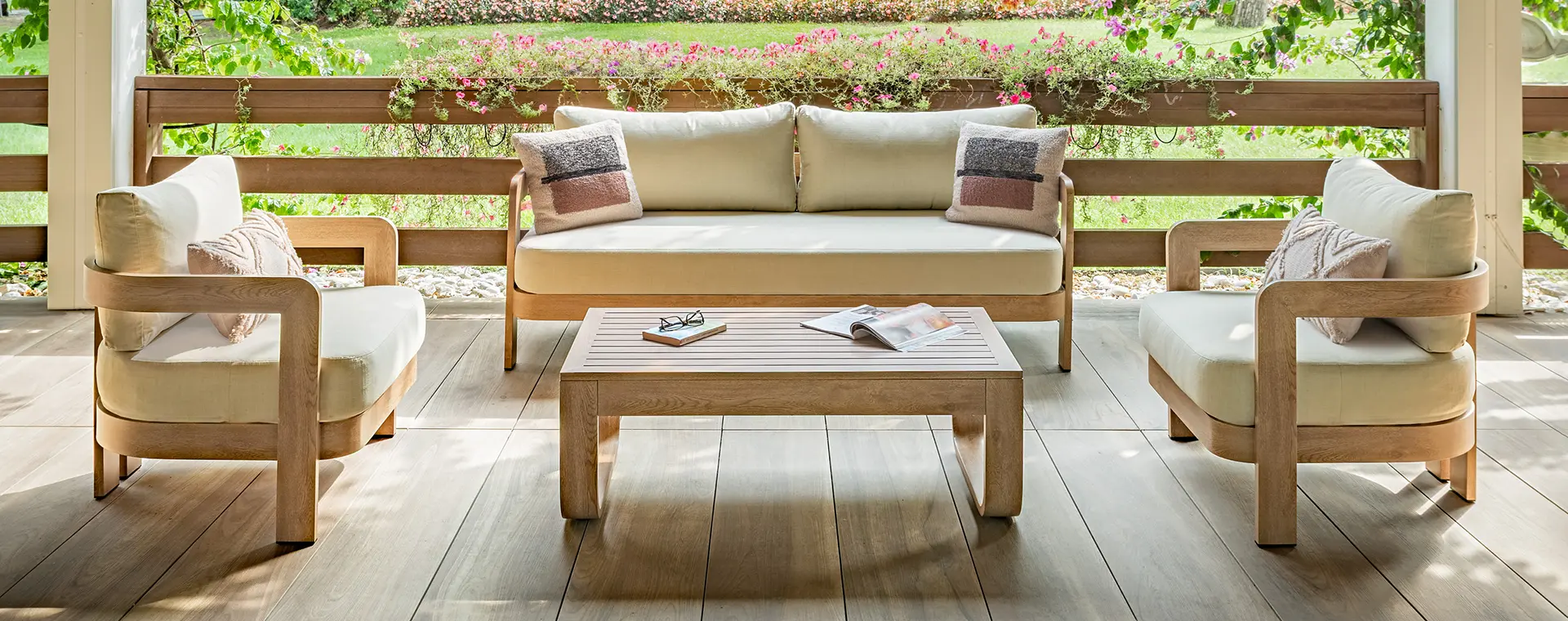 Salotto Kos : salottini da esterno, poltrone e tavolini per esterno